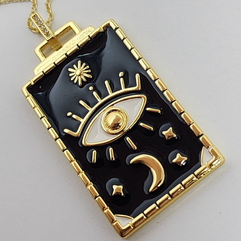 Live By The Moon Evil Eye Tarot Card Necklace - Picture 4 of 9